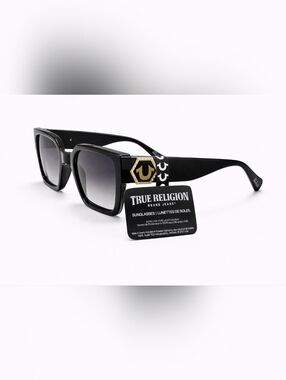 🆕️True Religion Oversized Square Sunglasses Gold Logo UV Protection Designer